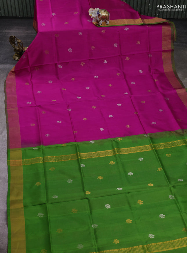 Magenta Pink & Green Pure Uppada Silk - Buttas