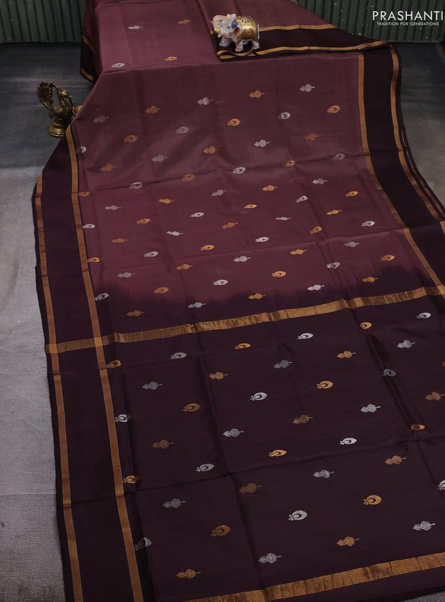 Pastel Brown & Coffee Brown Pure Uppada Silk - Buttas