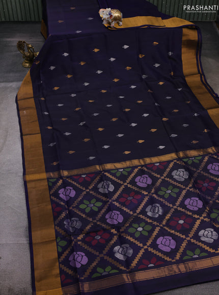 Navy Blue Pure Uppada Silk - Jamdhani Pallu