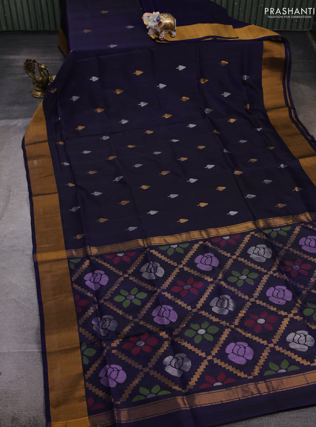 Navy Blue Pure Uppada Silk - Jamdhani Pallu