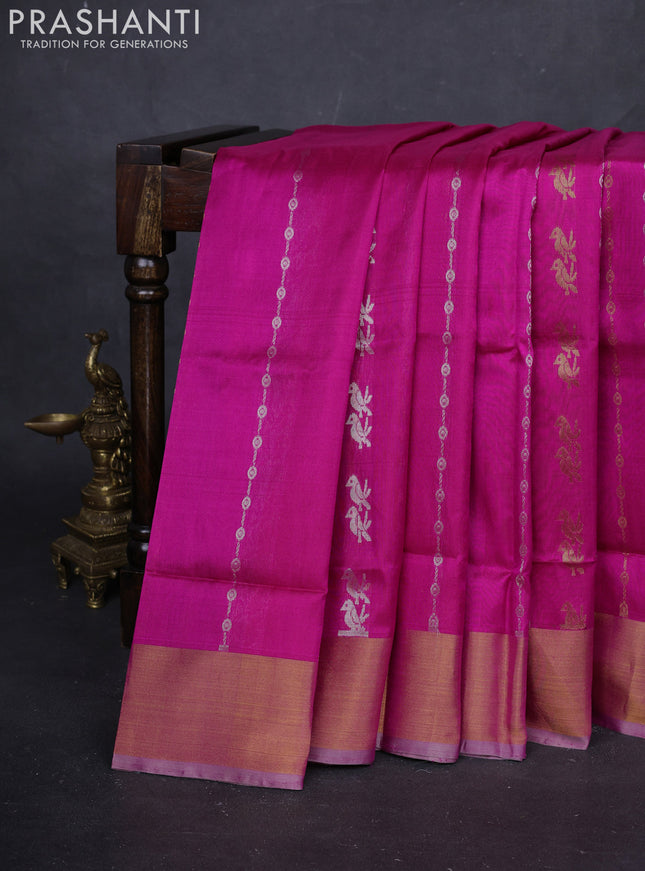 Pink & Beige Pure Uppada Silk - Weaves