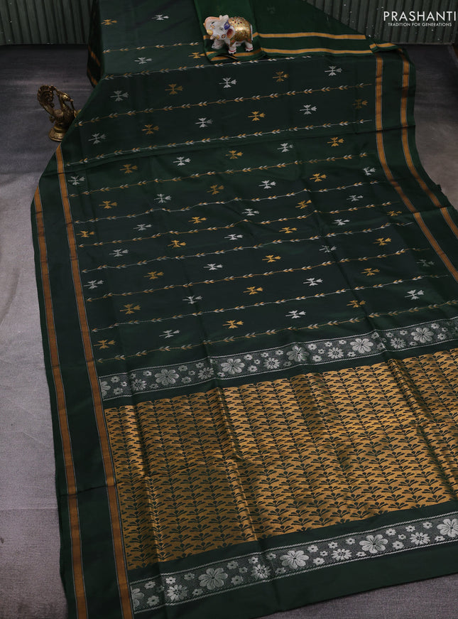 Bottle Green Pure Uppada Silk - Weaves