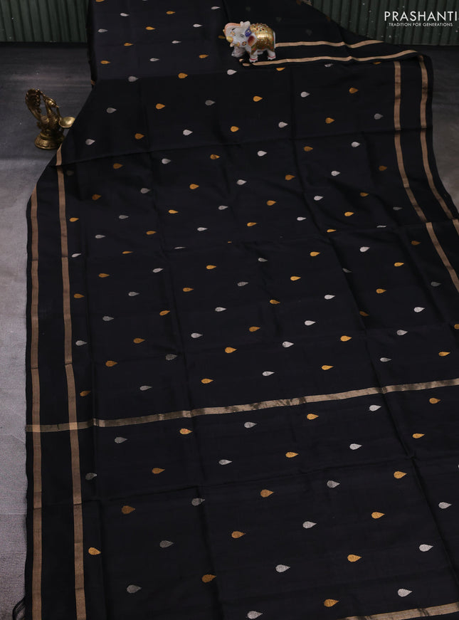 Black Pure Uppada Silk - Buttas