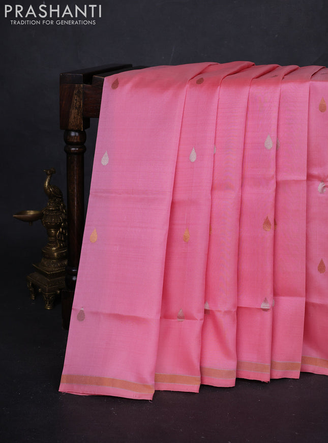Peach  Pure Uppada Silk - Buttas