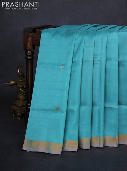 Teal Blue & Pastel Peach Pure Uppada Silk - Jamdhani Pallu