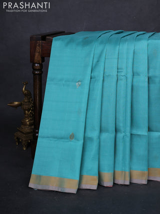 Teal Blue & Pastel Peach Pure Uppada Silk - Jamdhani Pallu