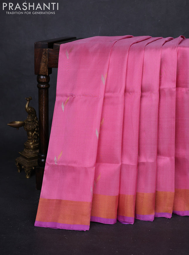 Peach Pink & Lavender Pure Uppada Silk - Buttas