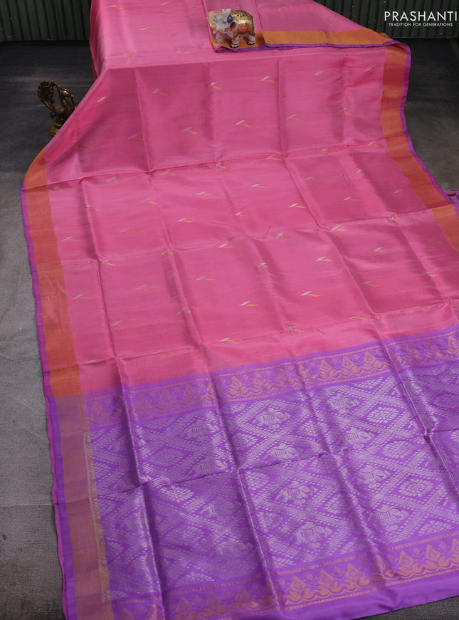Peach Pink & Lavender Pure Uppada Silk - Buttas
