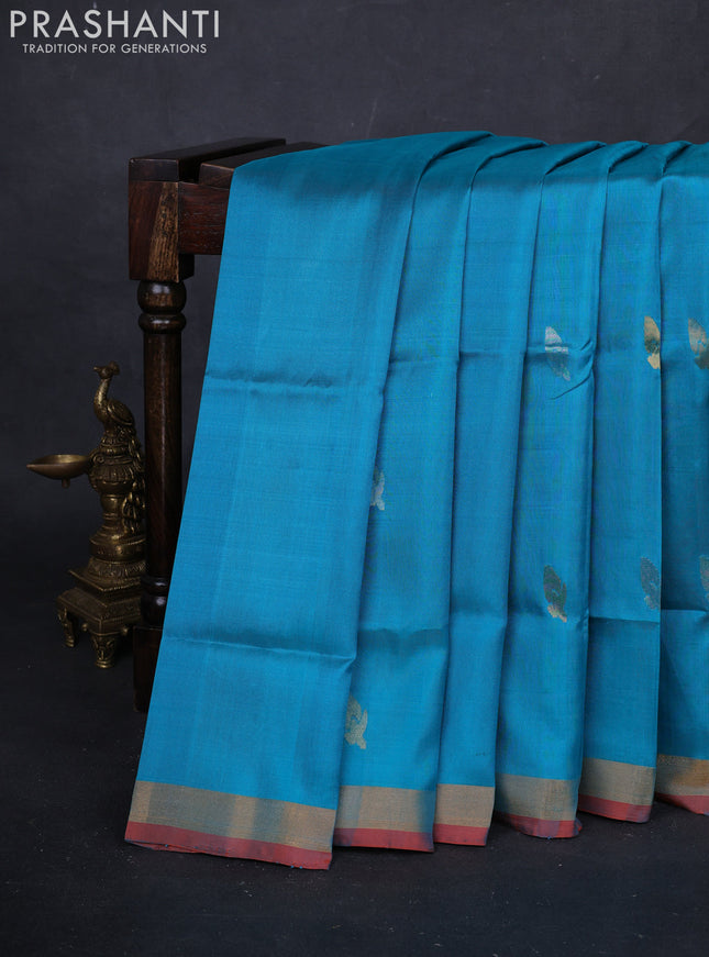 Teal Blue & Orange Pure Uppada Silk - Jamdhani Pallu
