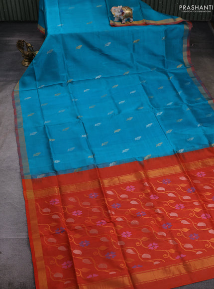 Teal Blue & Orange Pure Uppada Silk - Jamdhani Pallu