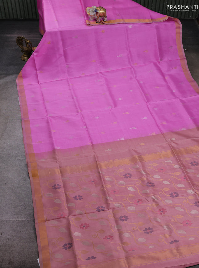 Light Pink & Pastel Peach Pure Uppada Silk - Jamdhani Pallu