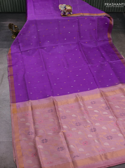 Violet & Pastel Peach Pure Uppada Silk - Jamdhani Pallu