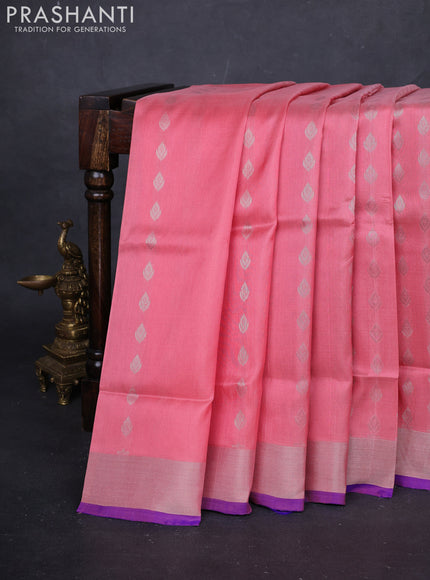 Peach  & Blue Pure Uppada Silk - Buttas
