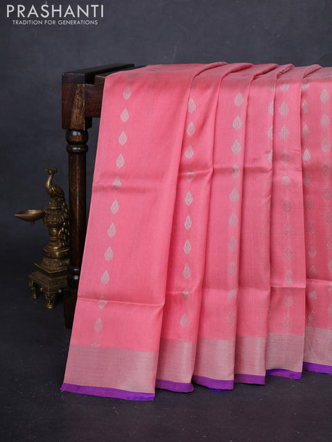 Peach  & Blue Pure Uppada Silk - Buttas