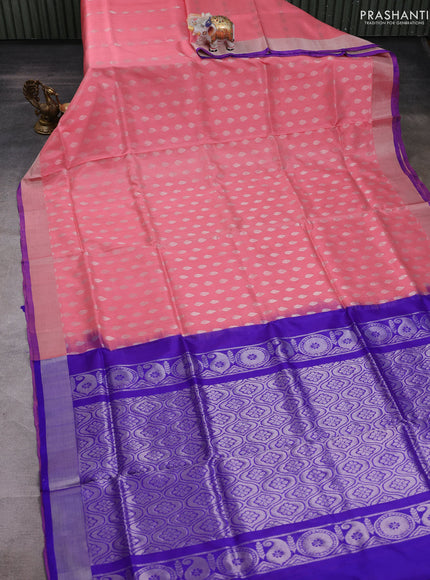 Peach  & Blue Pure Uppada Silk - Buttas