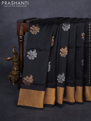 Black Pure Uppada Silk - Buttas
