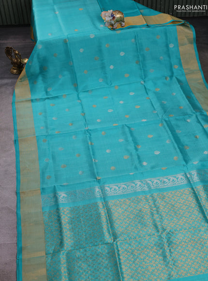 Teal Blue Pure Uppada Silk - Buttas