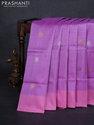 Lavender & Peach Pink Pure Uppada Silk - Buttas