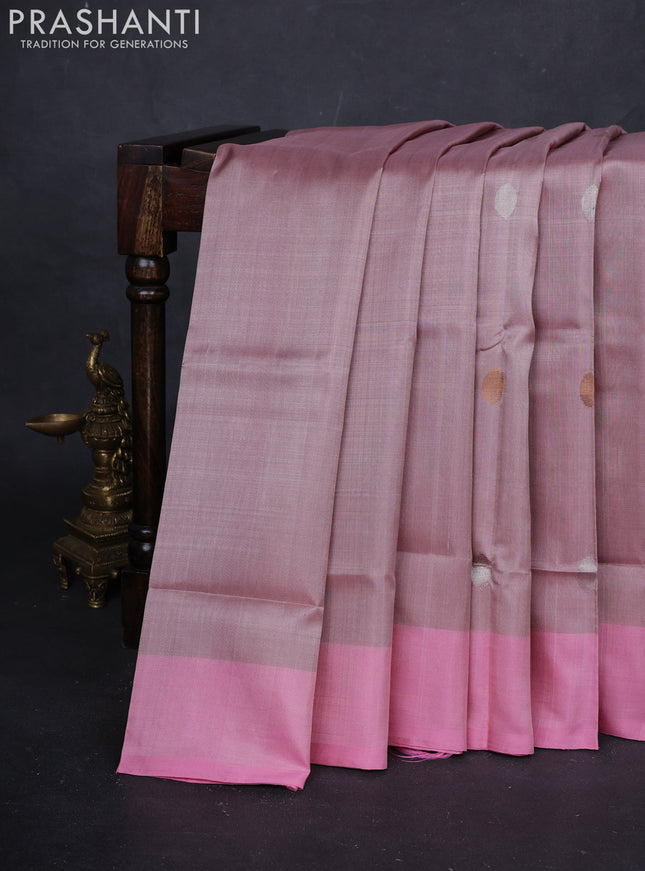 Pastel Peach & Light Pink Pure Uppada Silk - Buttas