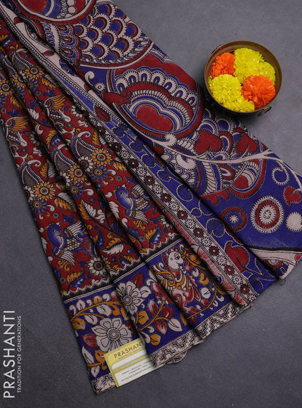 Maroon & Blue Kalamkari Cotton Saree