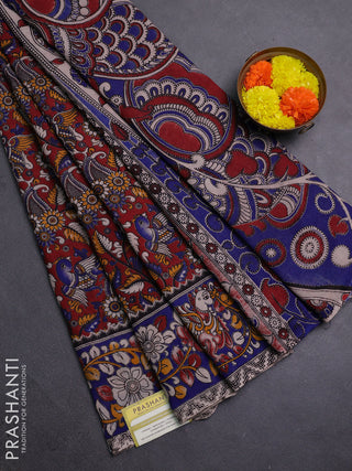 Maroon & Blue Kalamkari Cotton Saree