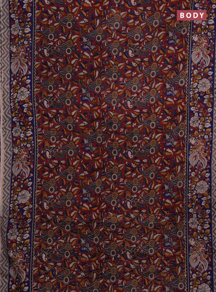 Maroon & Blue Kalamkari Cotton Saree