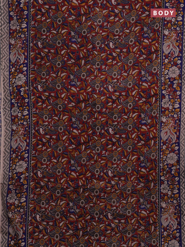 Maroon & Blue Kalamkari Cotton Saree