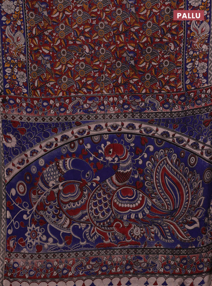 Maroon & Blue Kalamkari Cotton Saree