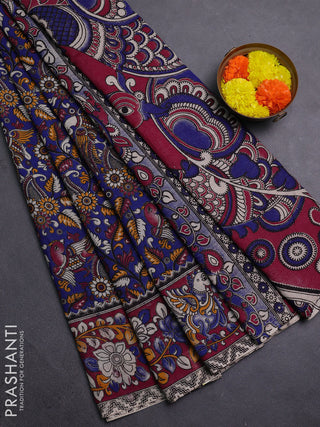 Blue & Magenta Pink Kalamkari Cotton Saree