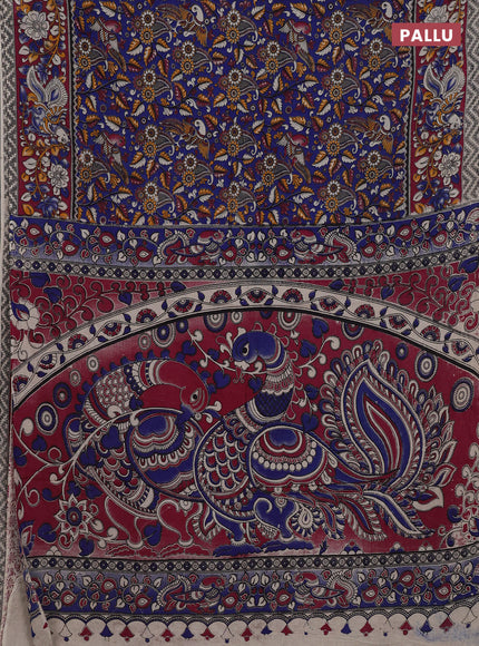 Blue & Magenta Pink Kalamkari Cotton Saree