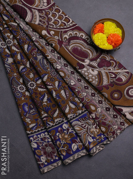 Brown & Blue Kalamkari Cotton Saree
