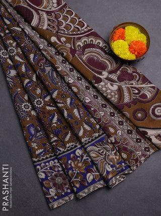 Brown & Blue Kalamkari Cotton Saree