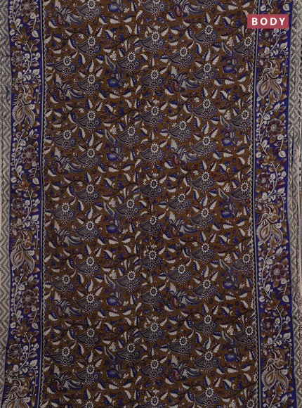 Brown & Blue Kalamkari Cotton Saree