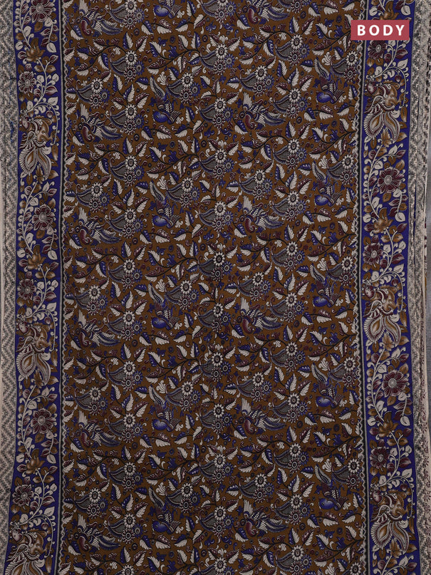 Brown & Blue Kalamkari Cotton Saree