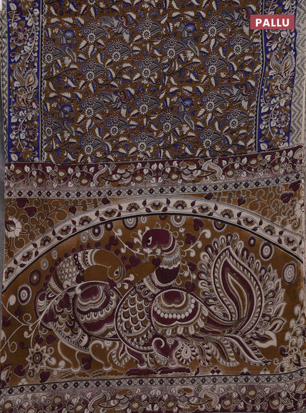Brown & Blue Kalamkari Cotton Saree