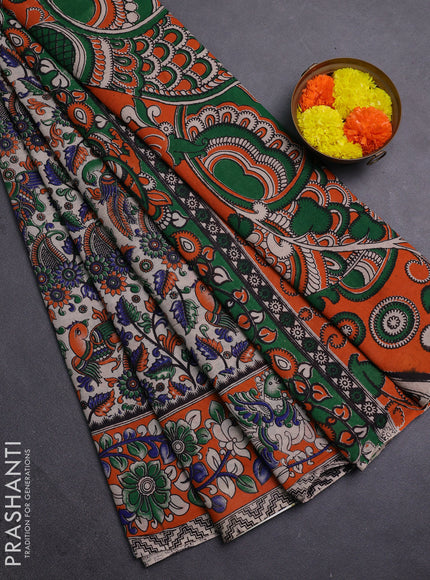 Beige & Orange Kalamkari Cotton Saree