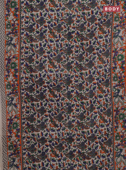 Beige & Orange Kalamkari Cotton Saree
