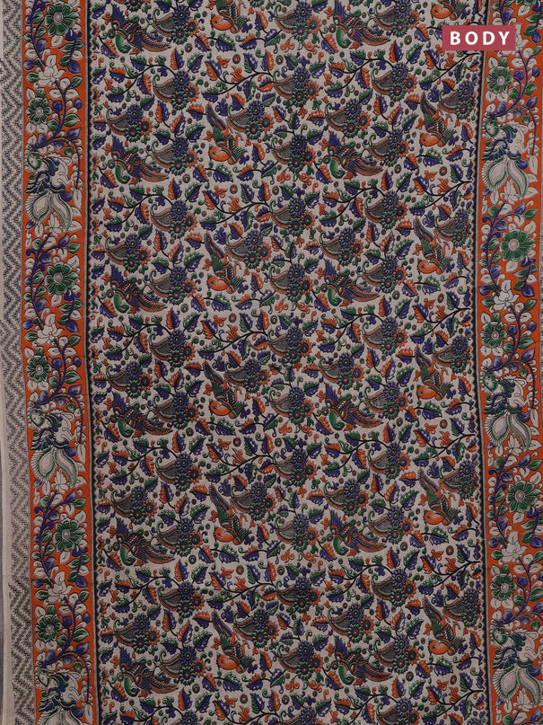 Beige & Orange Kalamkari Cotton Saree