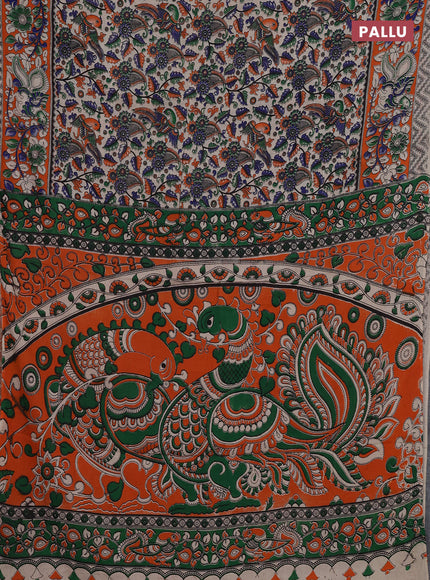 Beige & Orange Kalamkari Cotton Saree