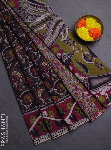 Black & Magenta Pink Kalamkari Cotton Saree