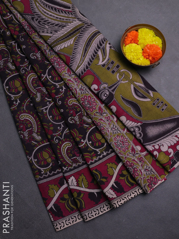 Black & Magenta Pink Kalamkari Cotton Saree