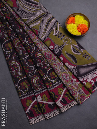 Black & Magenta Pink Kalamkari Cotton Saree