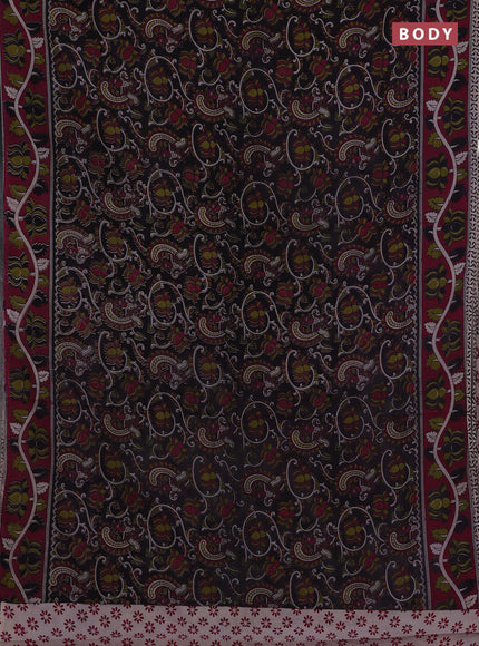 Black & Magenta Pink Kalamkari Cotton Saree