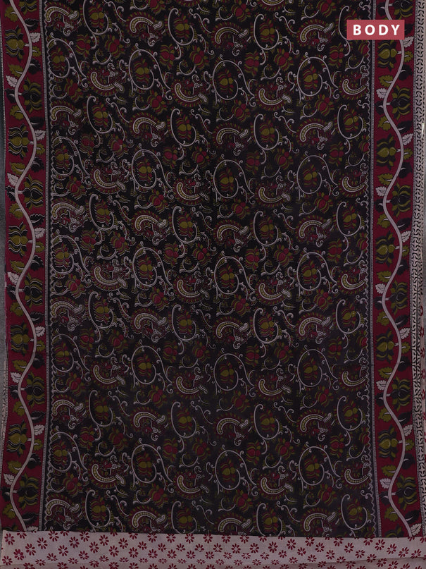 Black & Magenta Pink Kalamkari Cotton Saree