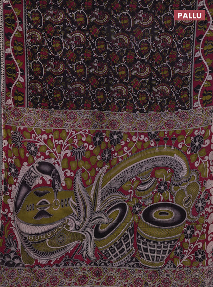 Black & Magenta Pink Kalamkari Cotton Saree