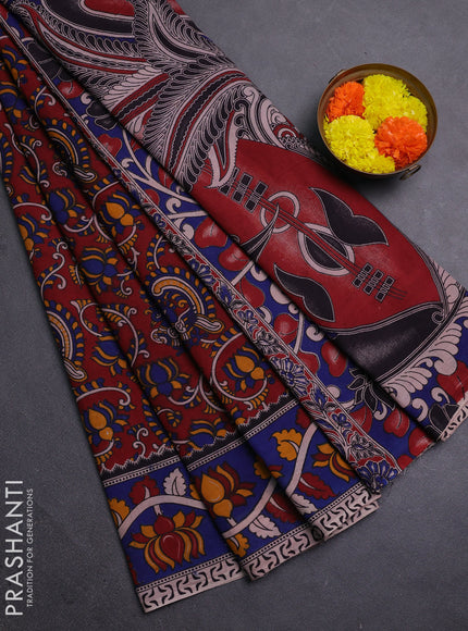 Maroon & Blue Kalamkari Cotton Saree