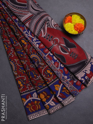 Maroon & Blue Kalamkari Cotton Saree