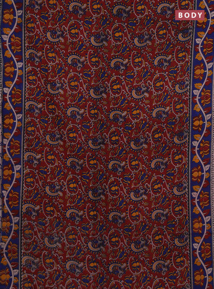 Maroon & Blue Kalamkari Cotton Saree