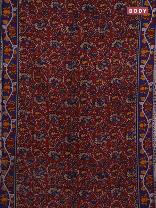 Maroon & Blue Kalamkari Cotton Saree