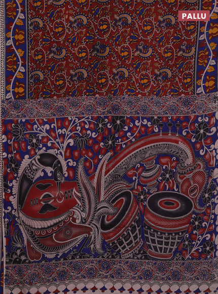 Maroon & Blue Kalamkari Cotton Saree